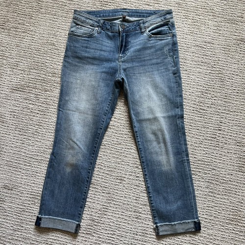 KUT From The Kloth Jeans Womens 8 Blue Crop Straight Leg Distressed Stretch