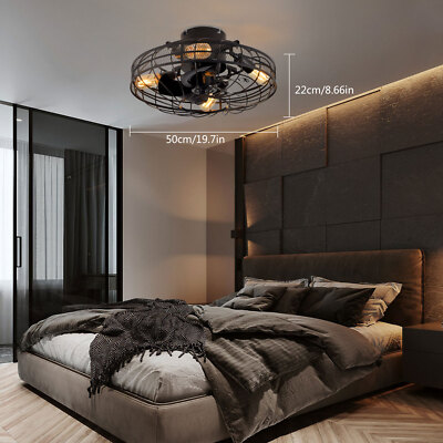 20'' Rustic Caged Ceiling Fan Light Farmhouse Flush Mount Chandelier with Remote