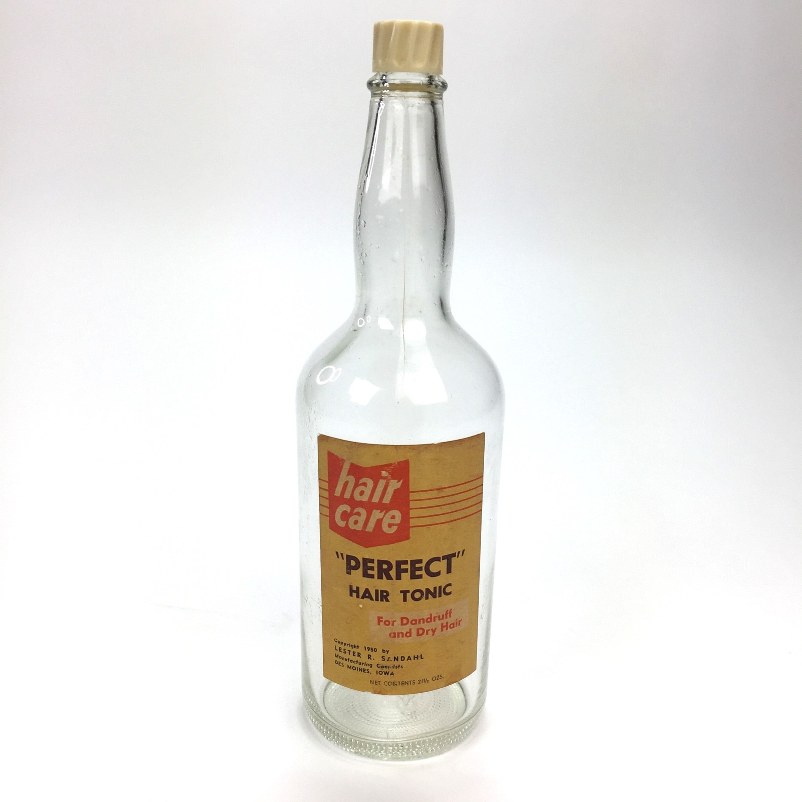 Vintage Perfect Hair Tonic Glass Bottle & Label, Sandahl, Barber Shop decor