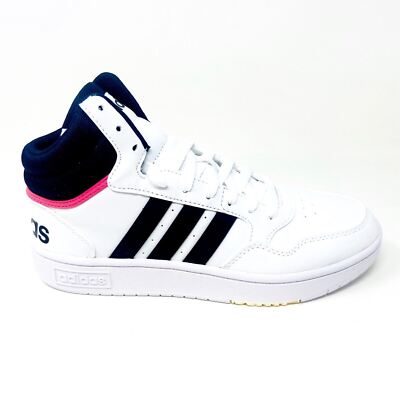 Adidas Hoops 3.0 Mid White Black Womens Leather Basketball Sneakers GW5455