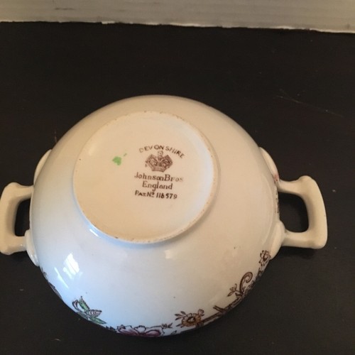 Johnson Brothers DEVONSHIRE England Brown Multicolor Sugar Bowl w/ Lid & Creamer