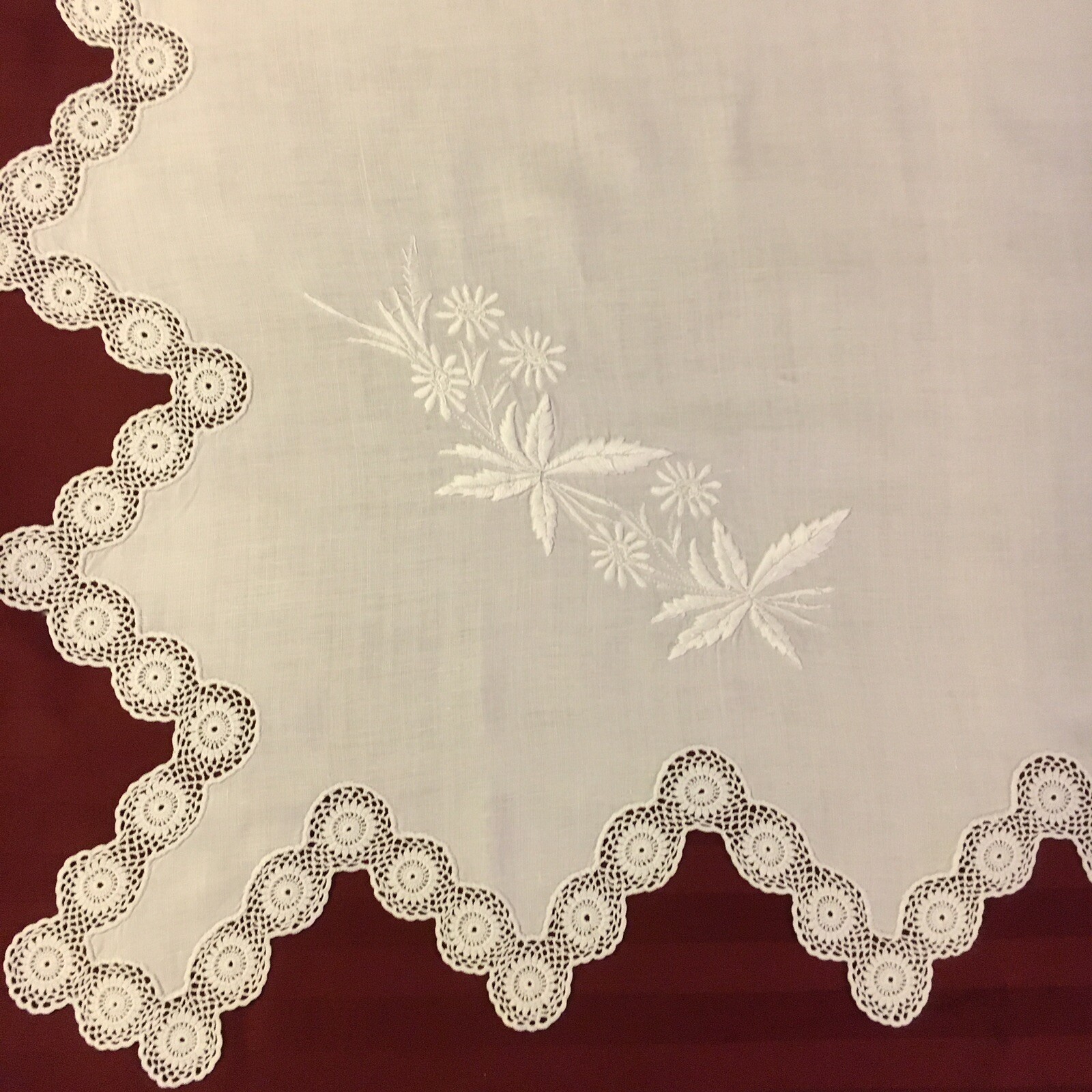 Exquisite White Linen Vintage Table Square - 35” X 35”