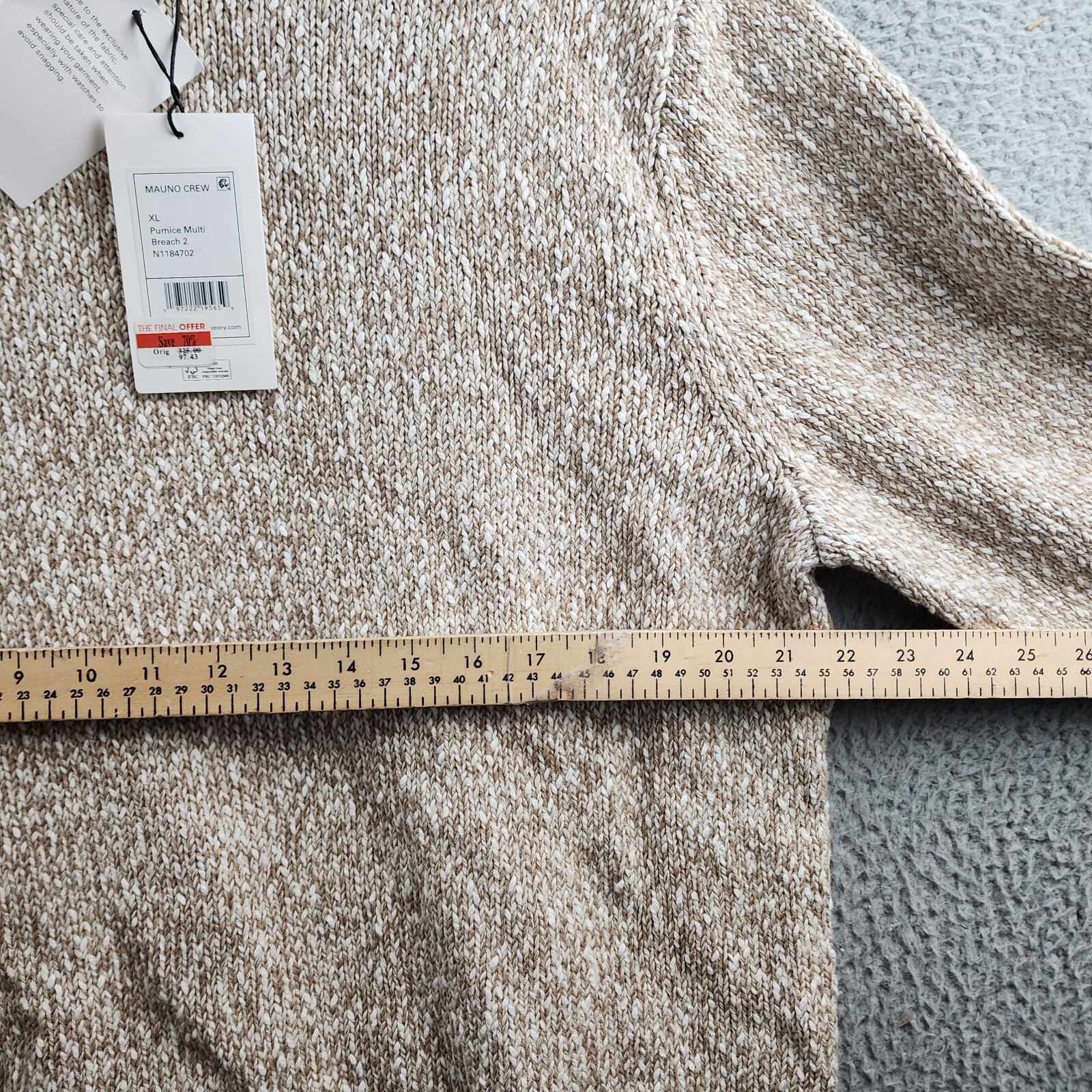 Theory Mauno Crewneck Sweater Men's XL Pumice Multi Ribbed Long Sleeve Pullover - Picture 8 of 14