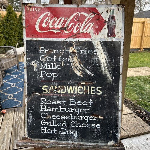 VTG Coca Cola Advertising Chalkboard Menu Sign 27.75”x19.5