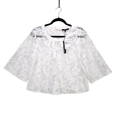 Ro &De Women Floral Lace Cover Up Cape Shawl Sheer Cropped Bell 3/4 Sleeve White