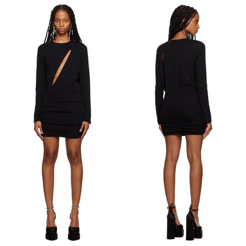 Pre-owned Versace Nwt$2,575  Runway 2023 Slashed Cut Out Black Mini Dress It 44/us 8