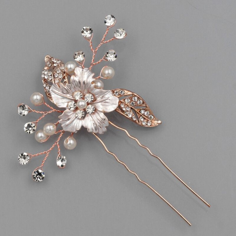 Bridal Hair Comb Crystal Headpiece Hair Clip Wedding Accessory 04231 ROSE GOLD