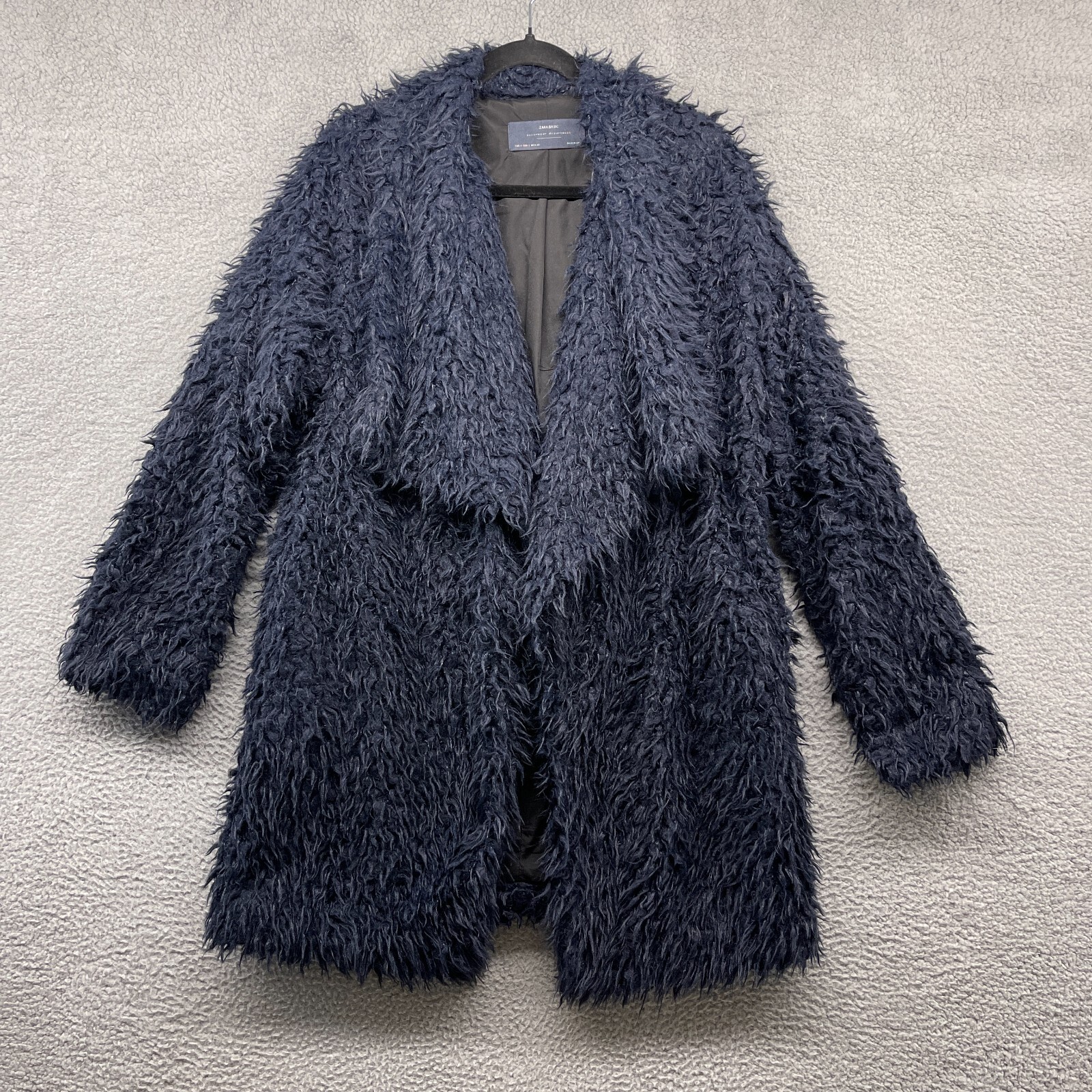 Zara Outerwear Womens Open Jacket Blue Fur Teddy Long Sleeve