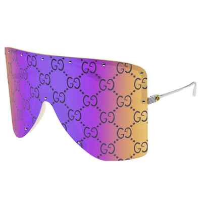 Pre-owned Gucci Sunglasses Gg1244s 002 Gold Silver Pink Gg Print Oversized Authentic In Yellow