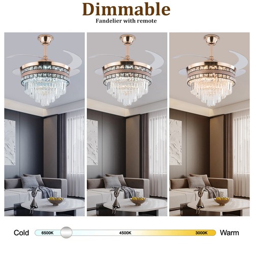42 Inch Ceiling Fan Light Chandeliers LED Hanging Pendant Lamp Fixture W/Remote