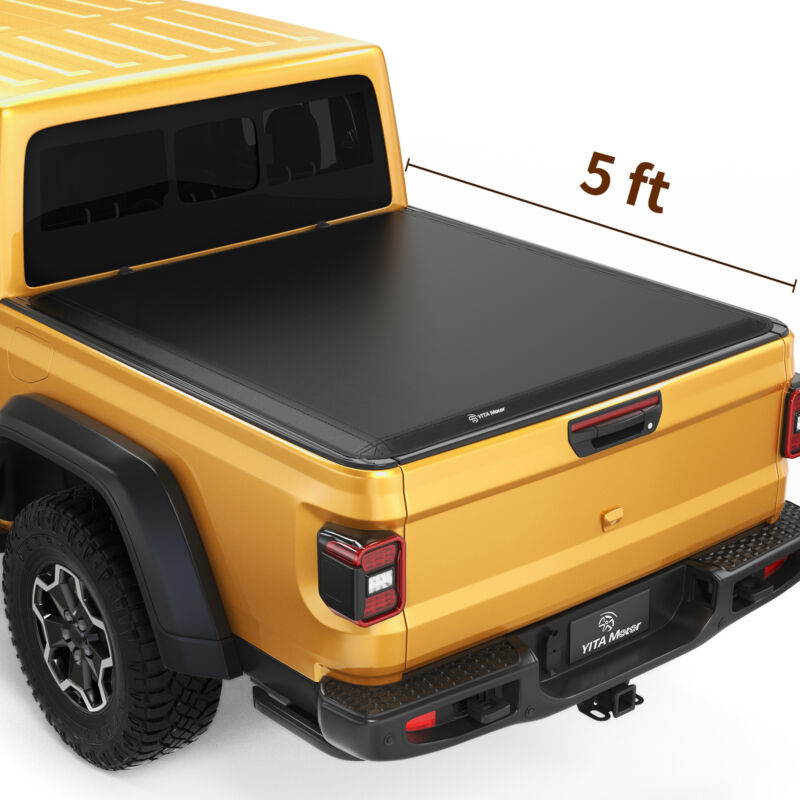 5' Soft Roll Up Vinyl Tonneau Cover For 2020-2025 Jeep Gladiator Truck Bed Cover