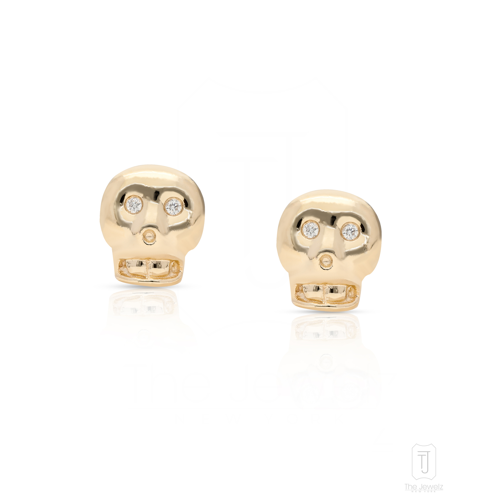 14K Gold Diamond Skull Stud Earrings-Halloween