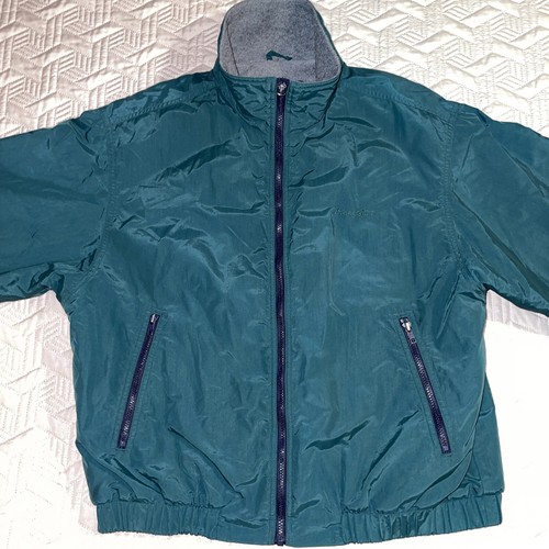 Vintage 1990s Eddie Bauer Mens L Green Fleece Lined Windfoil Jacket Bomber