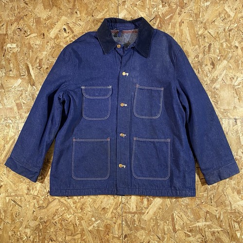 Vintage 60s Blanket Lined Denim Corduroy Collar Chore Coat