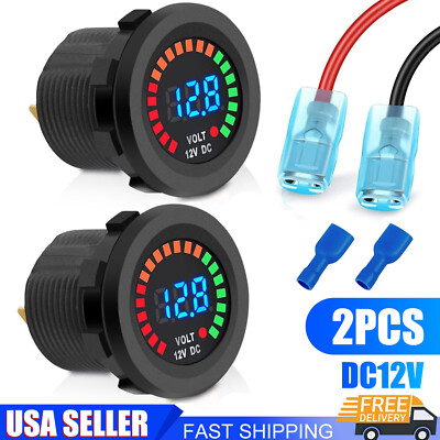 2x Waterproof Car Battery Meter Voltmeter LED Digital Display Voltage Gauge 12V