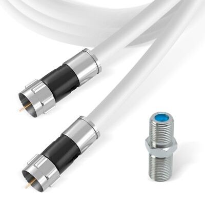 White RG6 Coaxial Cable for Internet, HD TV, Satellite, Antenna with Barrel