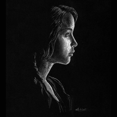Custom Unique Dark Portrait Sketch with White Pastel Pencils as a Unique Gift