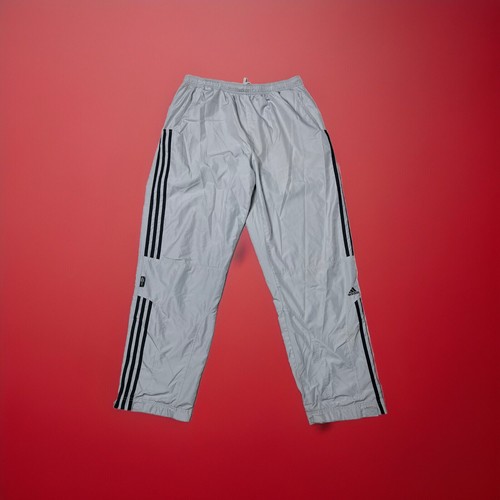 Vintage Y2K 2003 Adidas Mens Track Pants Light Gray & Black