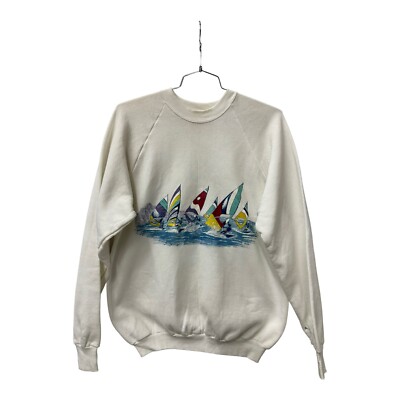Vintage 80s Windsurfing Sweatshirt Anja Artwork Nautical.  RARE. sz: XL
