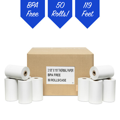 50 rolls of 3 1/8" x 119' Thermal Paper Rolls for Credit Card Terminals
