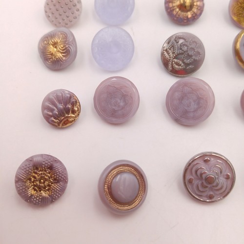 Mixed Lot of 24 Vintage Glass Buttons - Purple Lavendar Round Textured