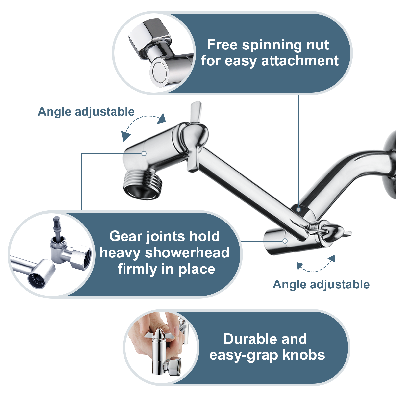 5" Solid Brass Adjustable Shower Extension Arm for Shower Head, BAR0501-01