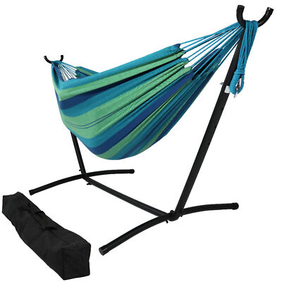 Large Cotton Hammock with Steel Stand and Carrying Case - Oasis by Sunnydaze