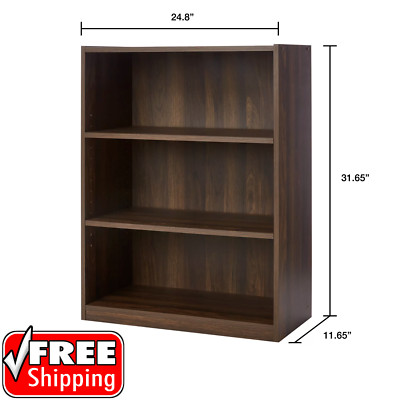 3 Shelf Wood Bookcase Wide Storage Display Bookshelf Adjustable Shelving Canyon