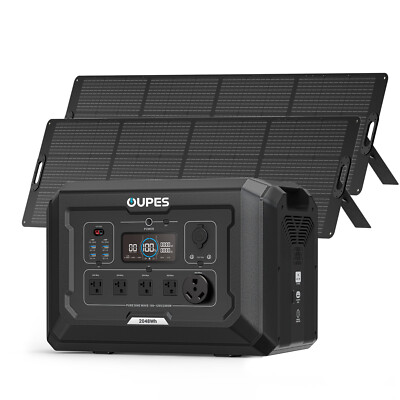 OUPES 2048Wh Mega 2 Power Station 2500W Solar Generator +2*240W Solar Panel Lot