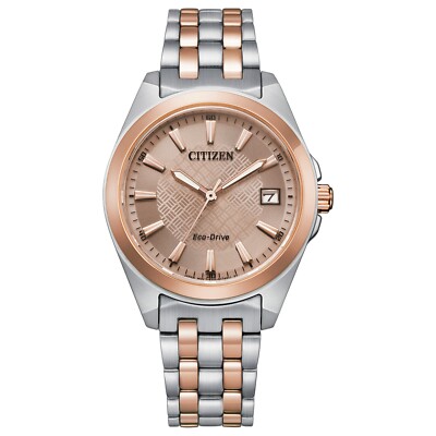 Citizen Eco-Drive Women's Peyten Silver Rose Gold Calendar 33MM Watch EO1226-59X