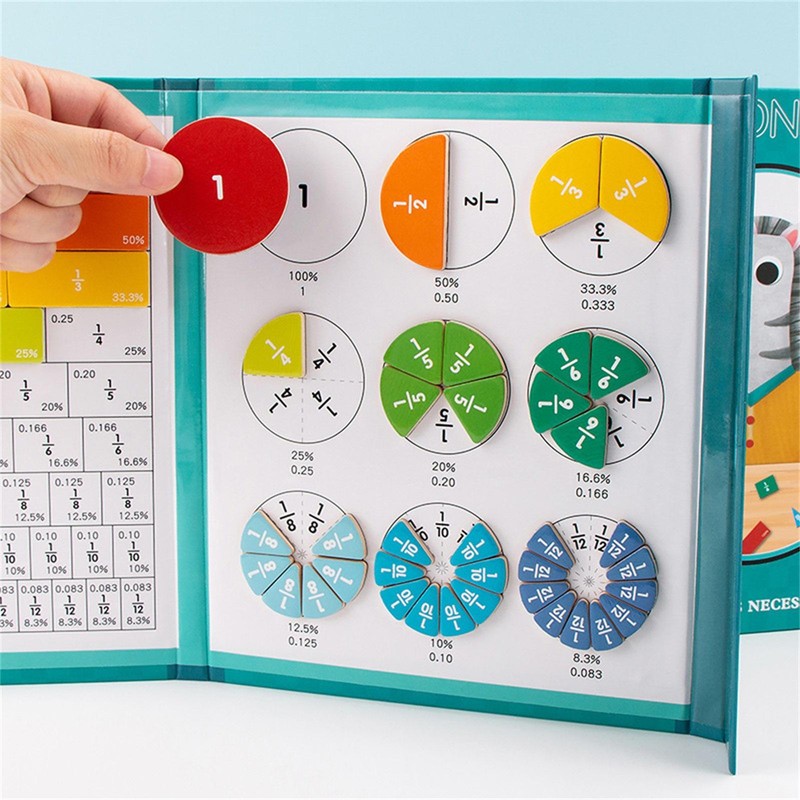 Magnetic Math Manipulative Wooden Fraction Book Set Educational Math ...