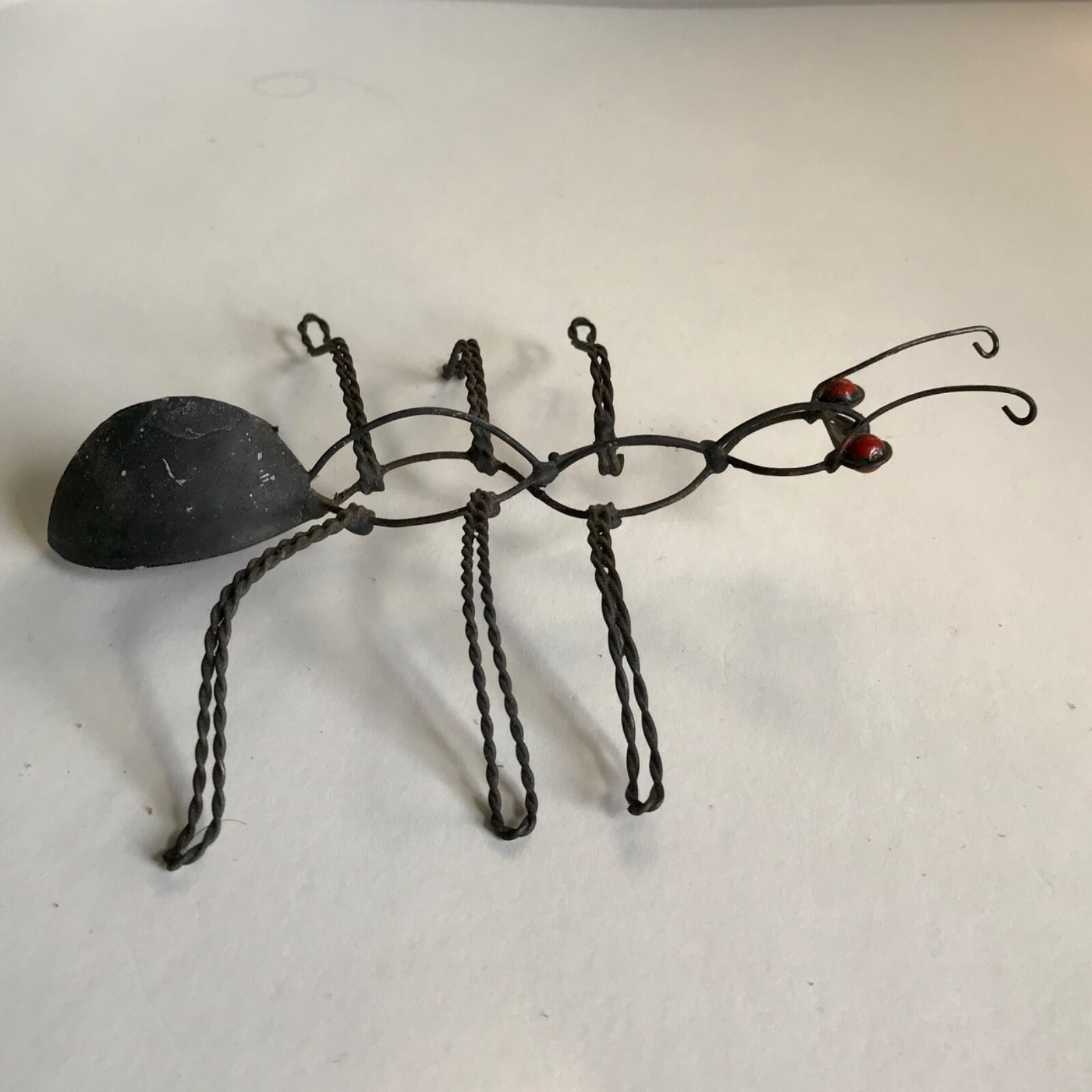 6” Ant Black Metal and Wire Hand Crafted Sculpture Red Bead 6” Ant Black Metal and Wire Hand Crafted Sculpture Red Bead
