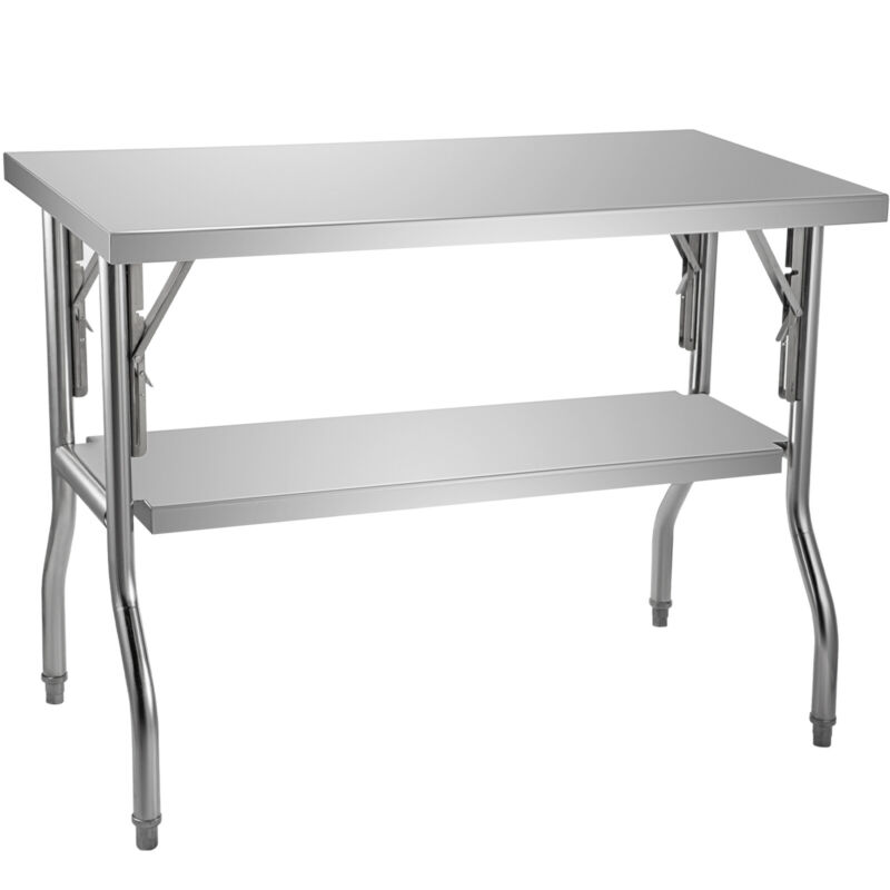 VEVOR Stainless Steel Folding Commercial Kitchen Prep Work Table 48 x 24/30 Inch