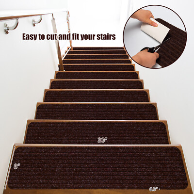 Costway 15 PCS Slip-resistant Stair Mats 30" x 8" Non-Slip Stair Treads Carpet