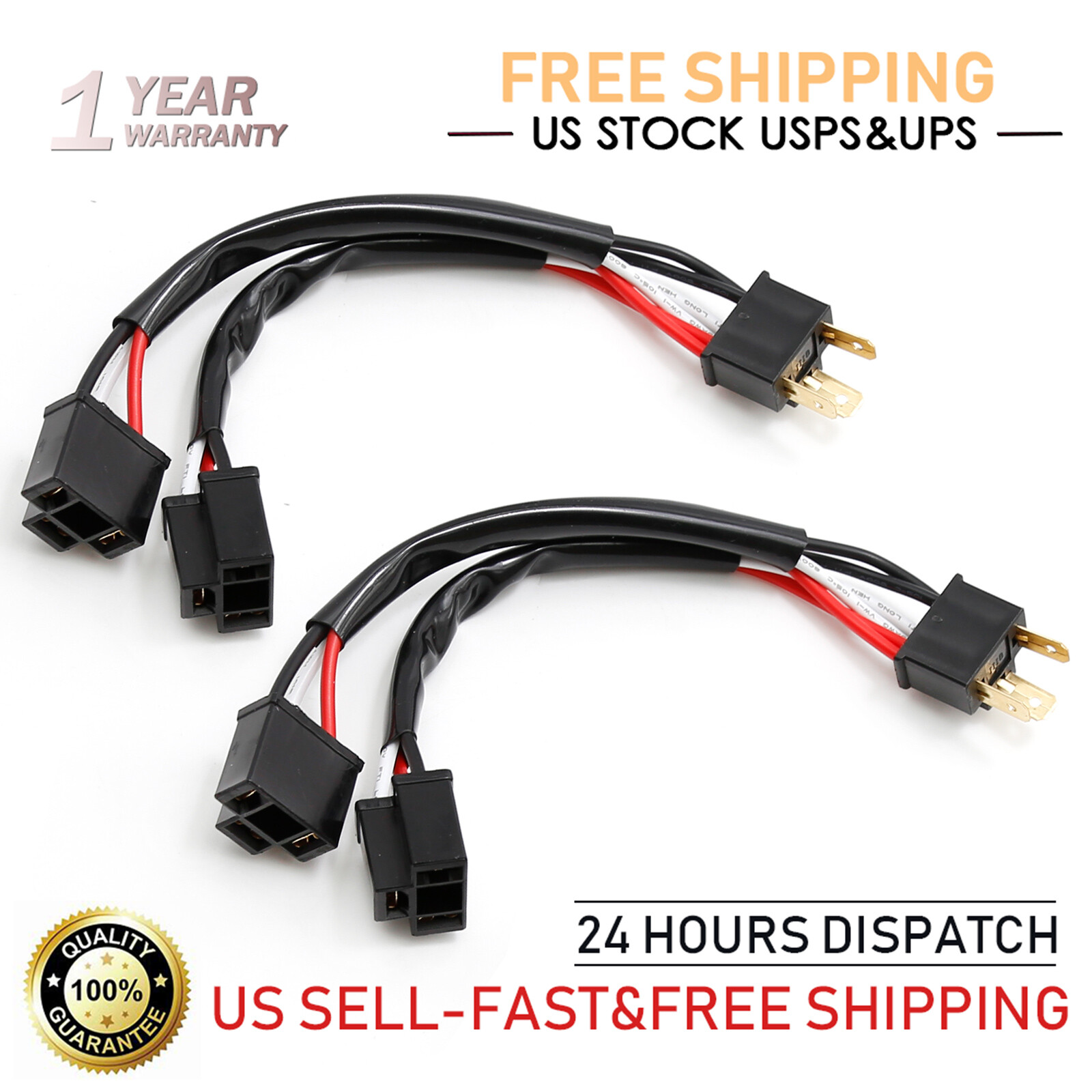 Splitter Wire P S 9003 HB2 H4 Two Harness Head Light Socket Bulb Plug Dual Beam
