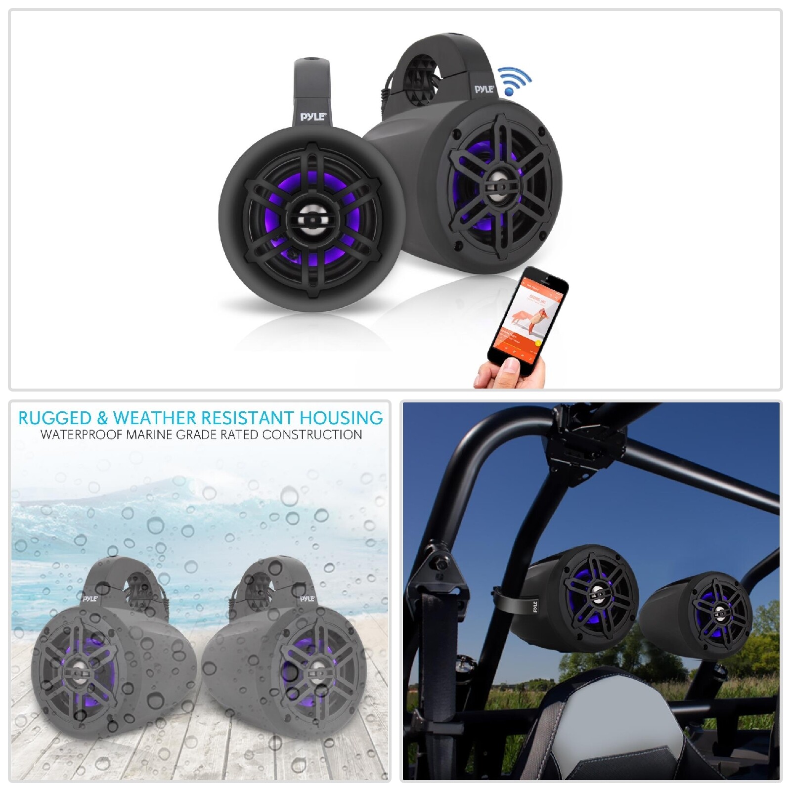 Pyle Waterproof Rated Bluetooth Marine Tower Wakeboard Subwo