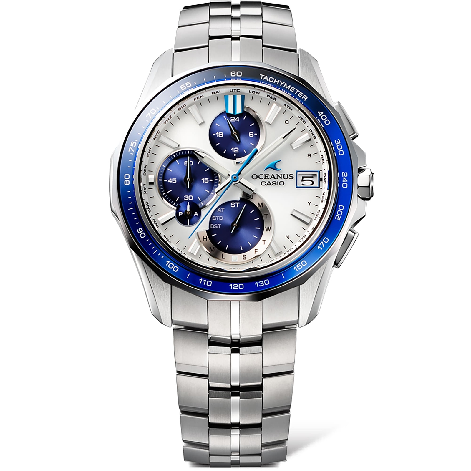 Pre-owned Casio Oceanus Ocw-s7000d-7ajf Manta Titanium Bluetooth Radio Solar Watch 42.8mm