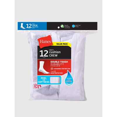 Hanes Men'S Double Tough Crew Socks, 12-Pair Pack size 12-14 shoe size