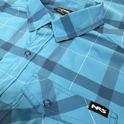 NRS Guide Fishing Outdoor Shirt Mens Size Large Snap Long Sleeve Plaid UPF 50 