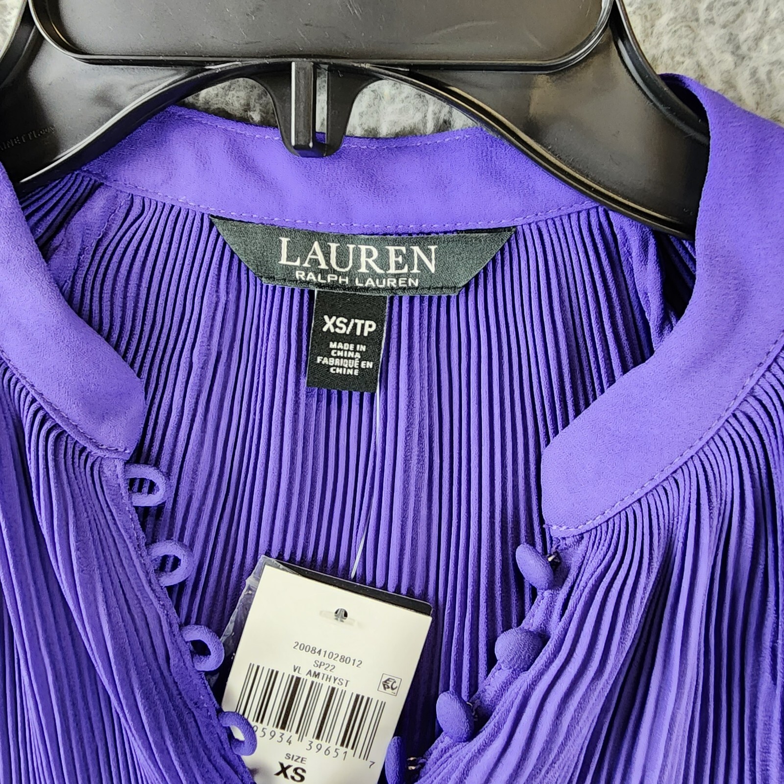 Lauren Ralph Lauren Ruched 1/4-Placket Top Womens XS Violet Amthyst Long Sleeve - Picture 4 of 12
