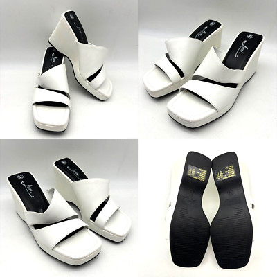 Vintage 90s Y2K Fioni White Faux Leather Chunky Platform Slip On Sandals 8.5