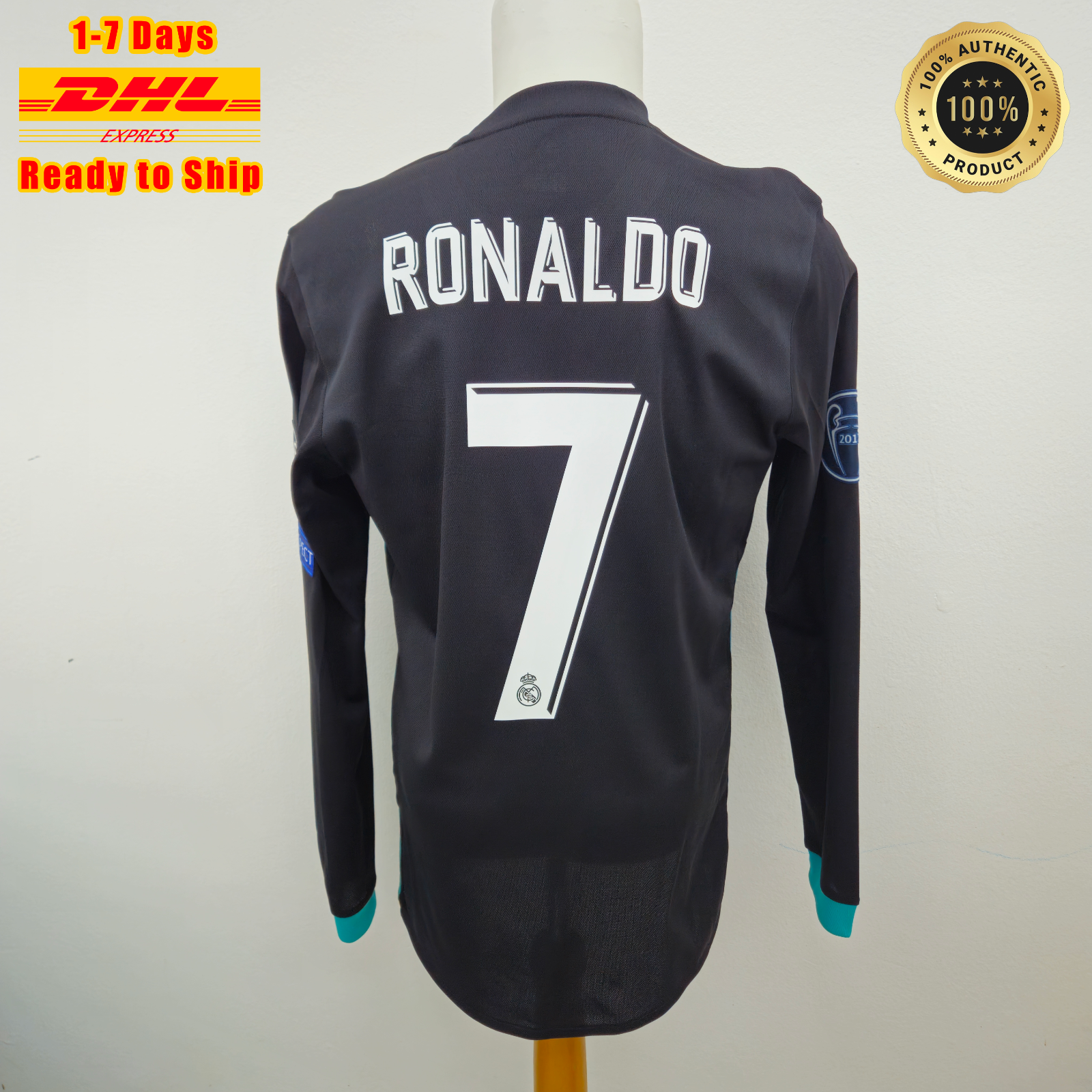 Real Madrid Away Long Sleeve 2017 2018 B31088 Authentic Ronaldo 7