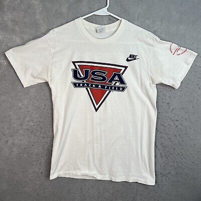 Vintage 90s Nike USA Track & Field Swoosh T Shirt Adult Medium White USA Made