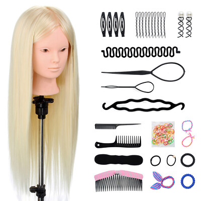 26'' 50% Echthaar Übungskopf Friseurkopf Puppenkopf Mannequin mit Tischklemme DE