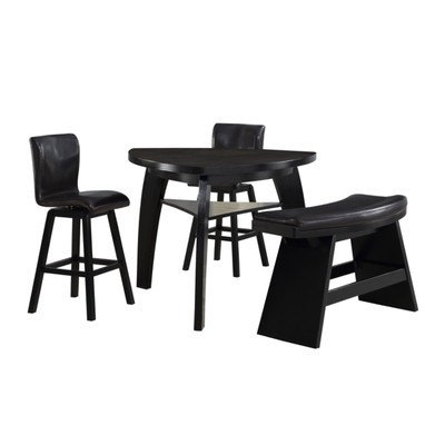 4 PC TRIANGULAR DINING PUB TABLE SWIVEL STOOLS BENCH DINING ROOM FURNITURE SET