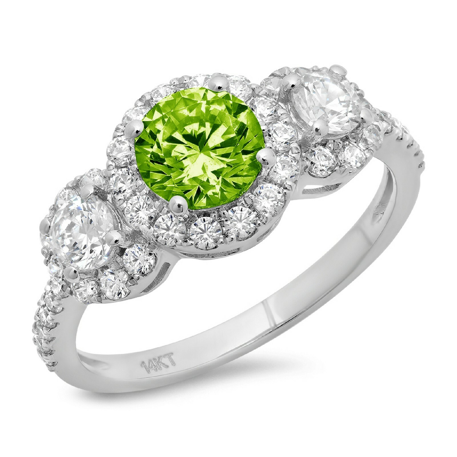 Pre-owned Pucci 1.75ct Round Halo 3 Stone Natural Peridot Promise Wedding Ring 14k White Gold In Green