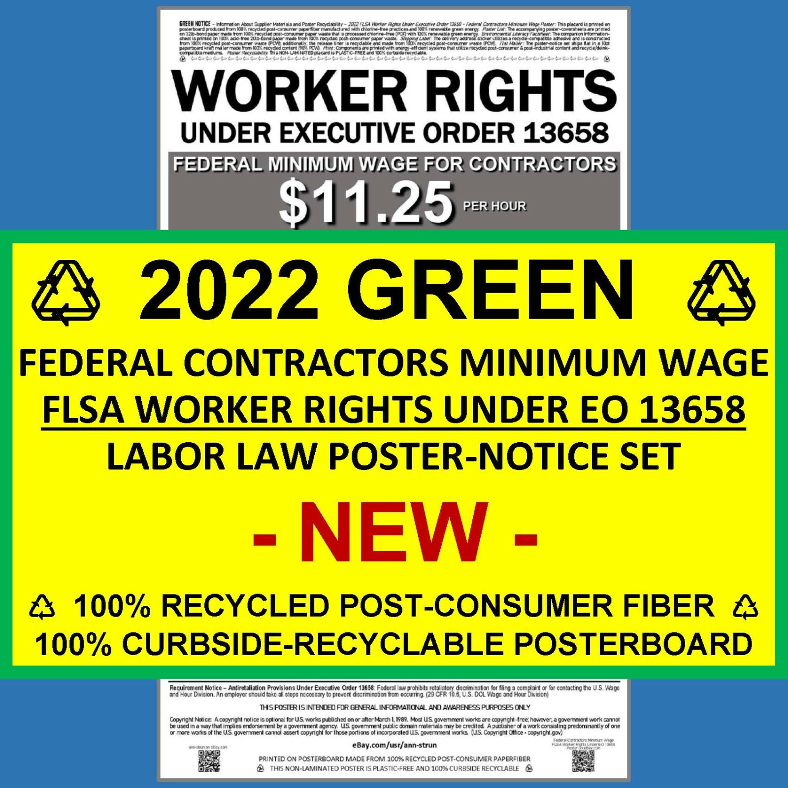 GREEN 2022 Labor Law Poster – Federal Contractors Minimum Wage FLSA – EO 13658 | eBay for Federal Labor Law Posters 2022 Printable Free