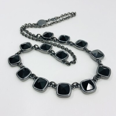 Marc by Marc Jacobs Black Rhinestone Stud Gunmetal Necklace 17.5''