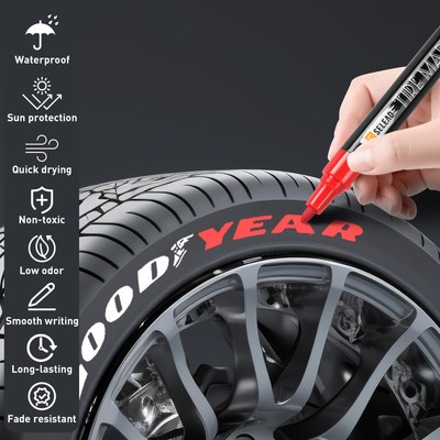 Tire Marker White Red - 8 Pack Paint Pens for Car Tires Lettering, Premium Pr...