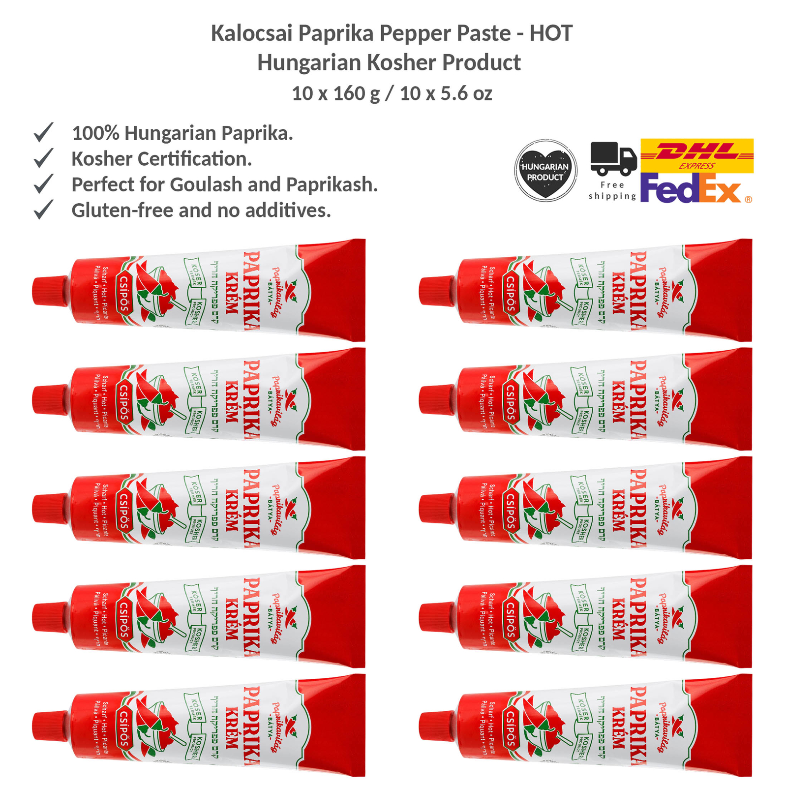 Kalocsai Paprika Pepper Paste HOT Hungarian Kosher Food Seasoning 160gx10